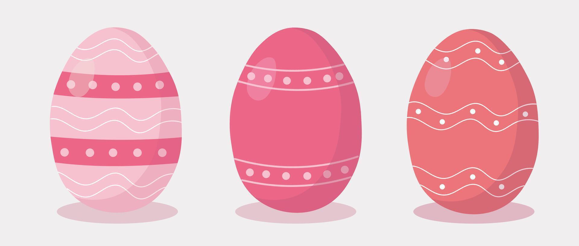 Easter eggs set. Happy Easter. Hand drawn. Pink Eggs with abstract stripes and dots. Vector illustration.