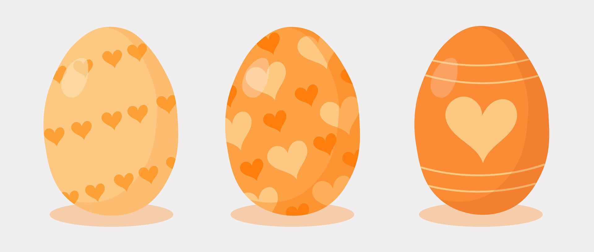 Easter eggs set. Happy Easter. Hand drawn. Yellow Eggs with hearts. Vector illustration.