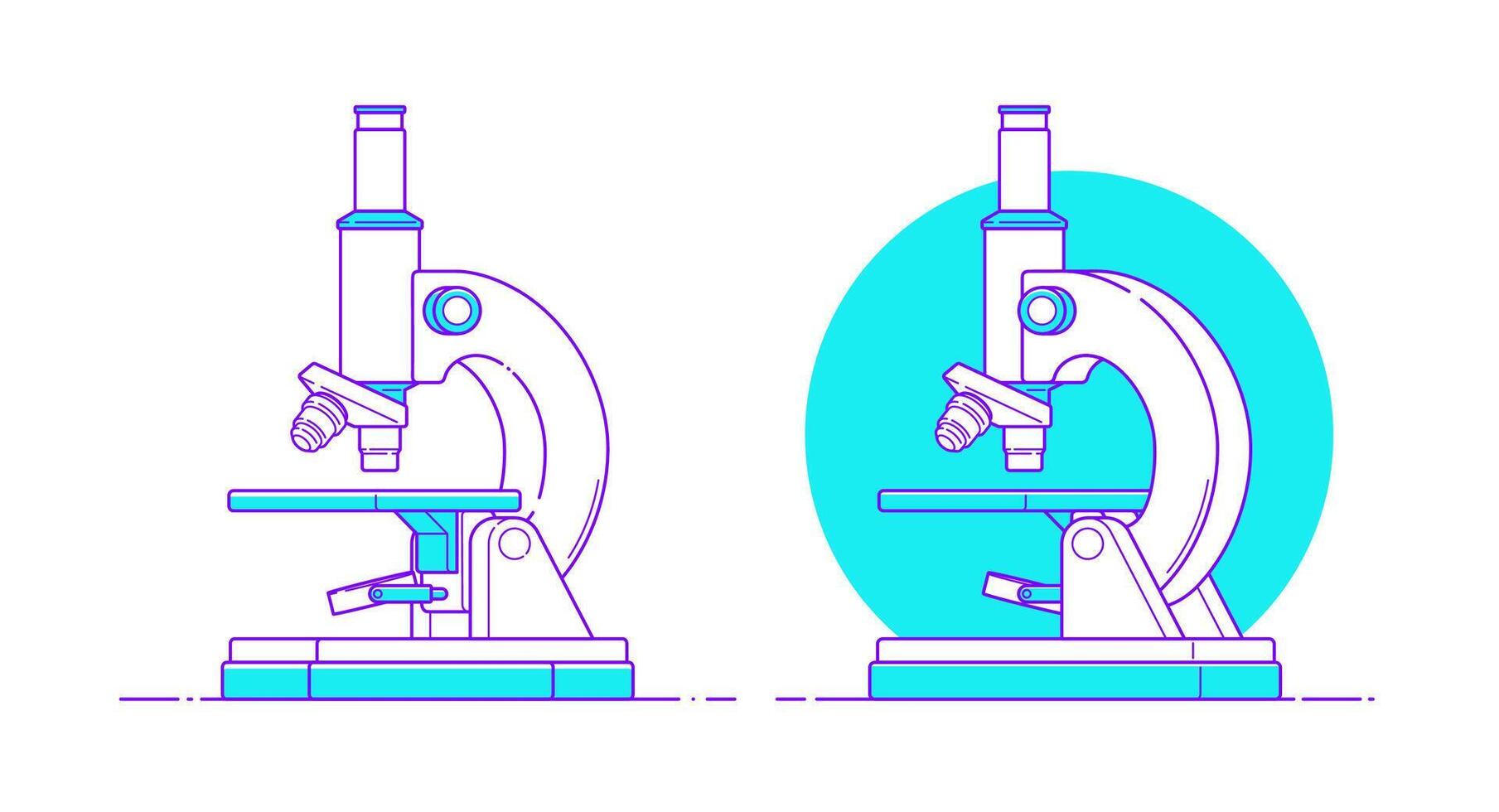 icono de microscopio en estilo plano sobre fondo aislado. microbiología, concepto de tecnología educativa. ilustración lineal vectorial con contorno para diseño médico, logotipo. investigación de laboratorio químico vector