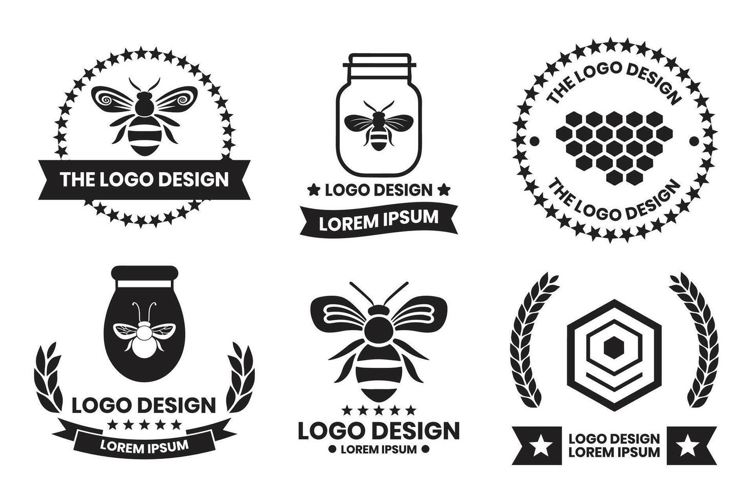 abejas y panales logo o Insignia en Clásico estilo vector