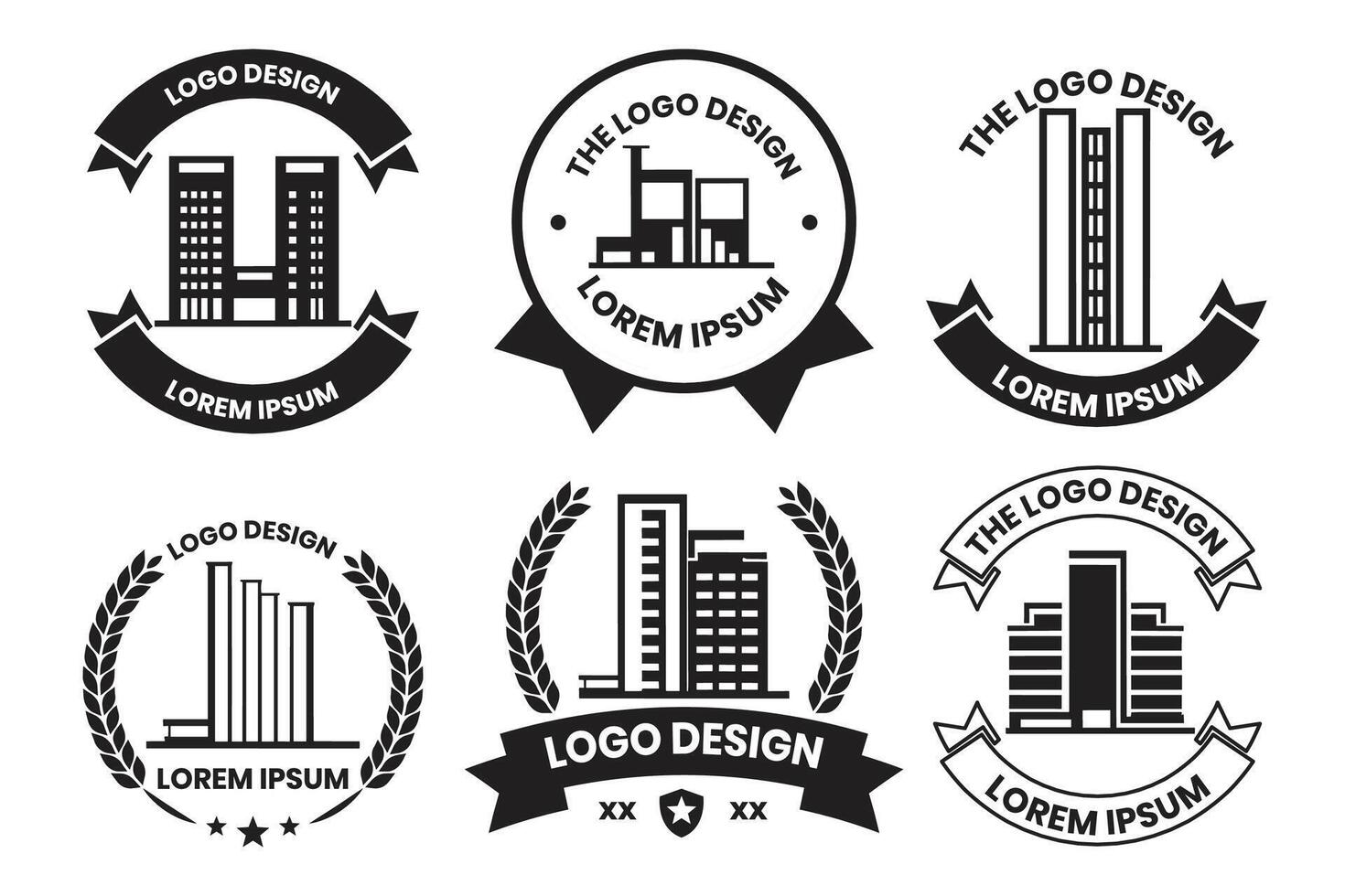 houses and skyscrapers logo or badge in Vintage style vector