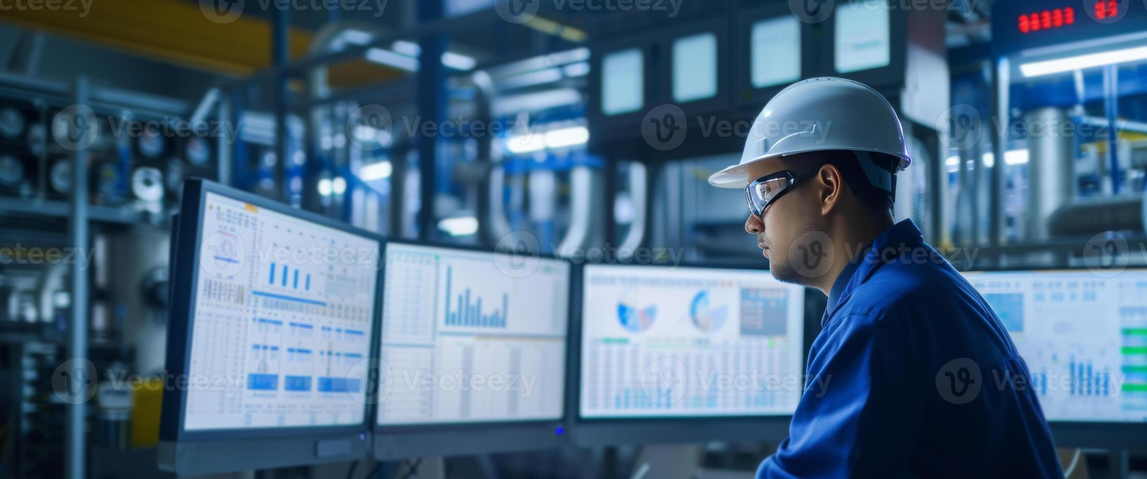 AI generated Screen and Monitor Displaying Production Data for Industrial Engineer photo