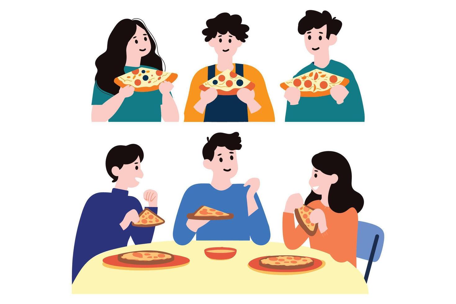 People eating collection flat style on background vector