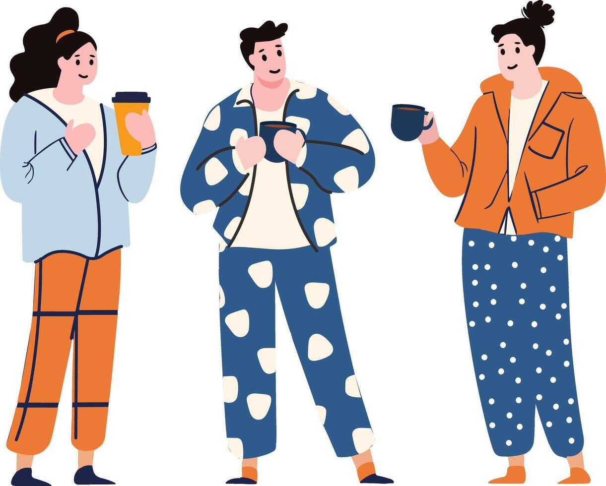 personas vistiendo pijama plano estilo aislado en antecedentes vector