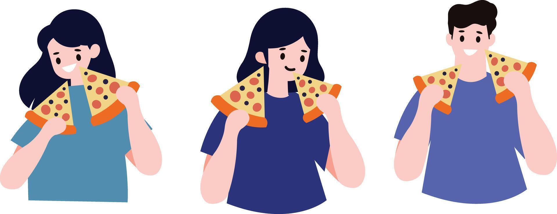 people eating food flat style isolated on background vector