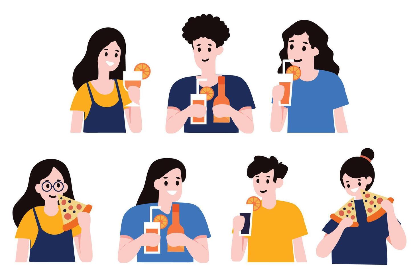 People eating collection flat style on background vector