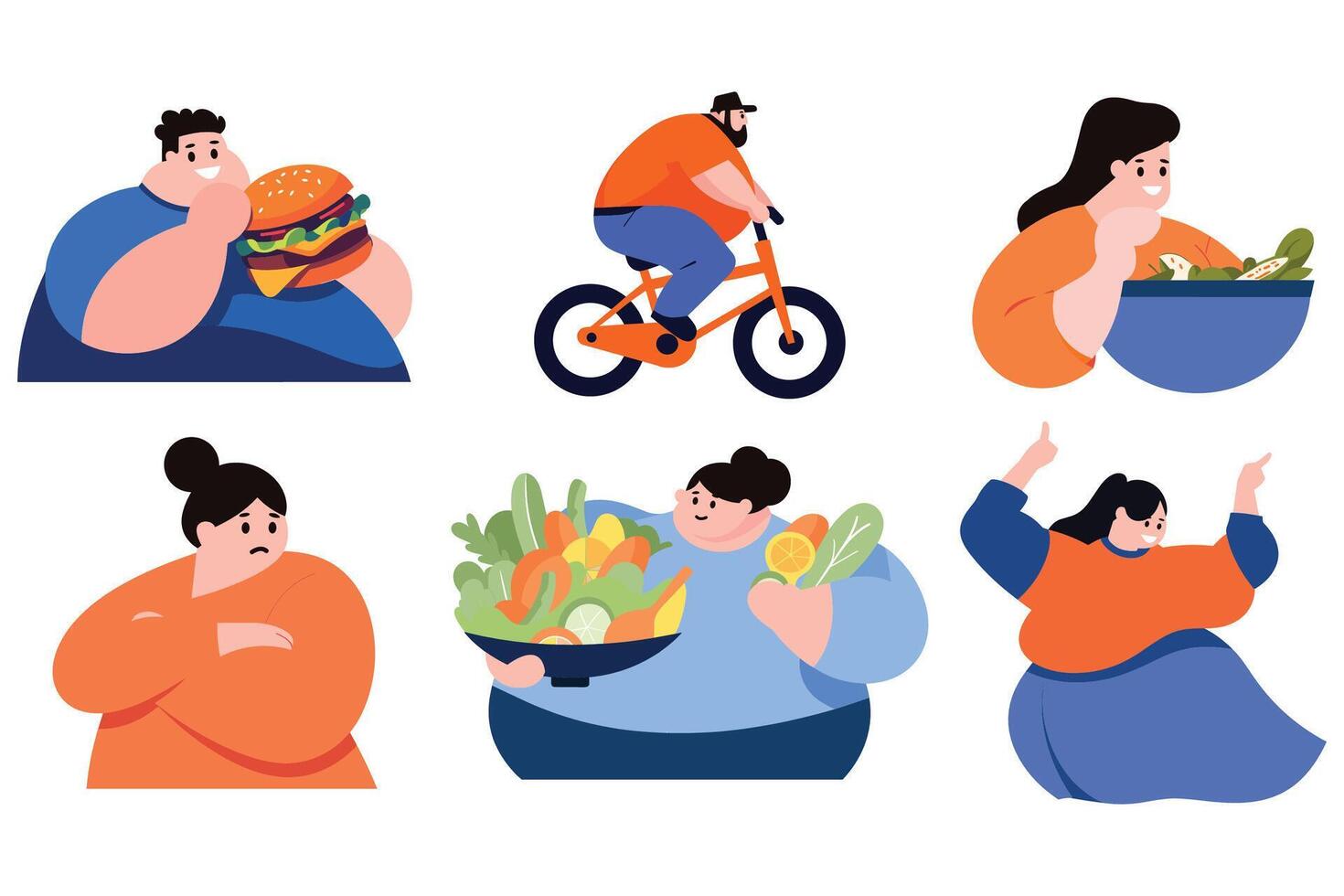 fat people collection flat style on background vector