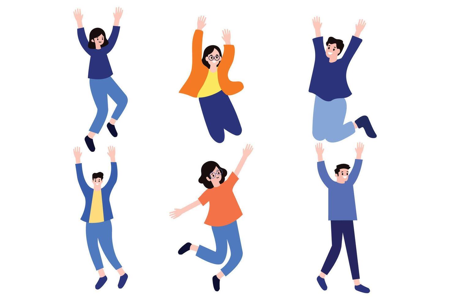 people jumping collection flat style on background vector