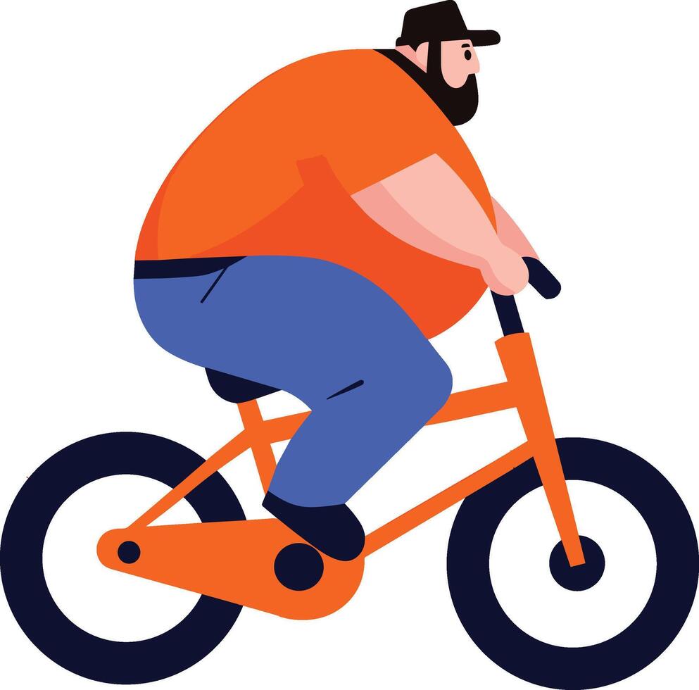 grasa chico montando el bicicleta plano estilo aislado en antecedentes vector