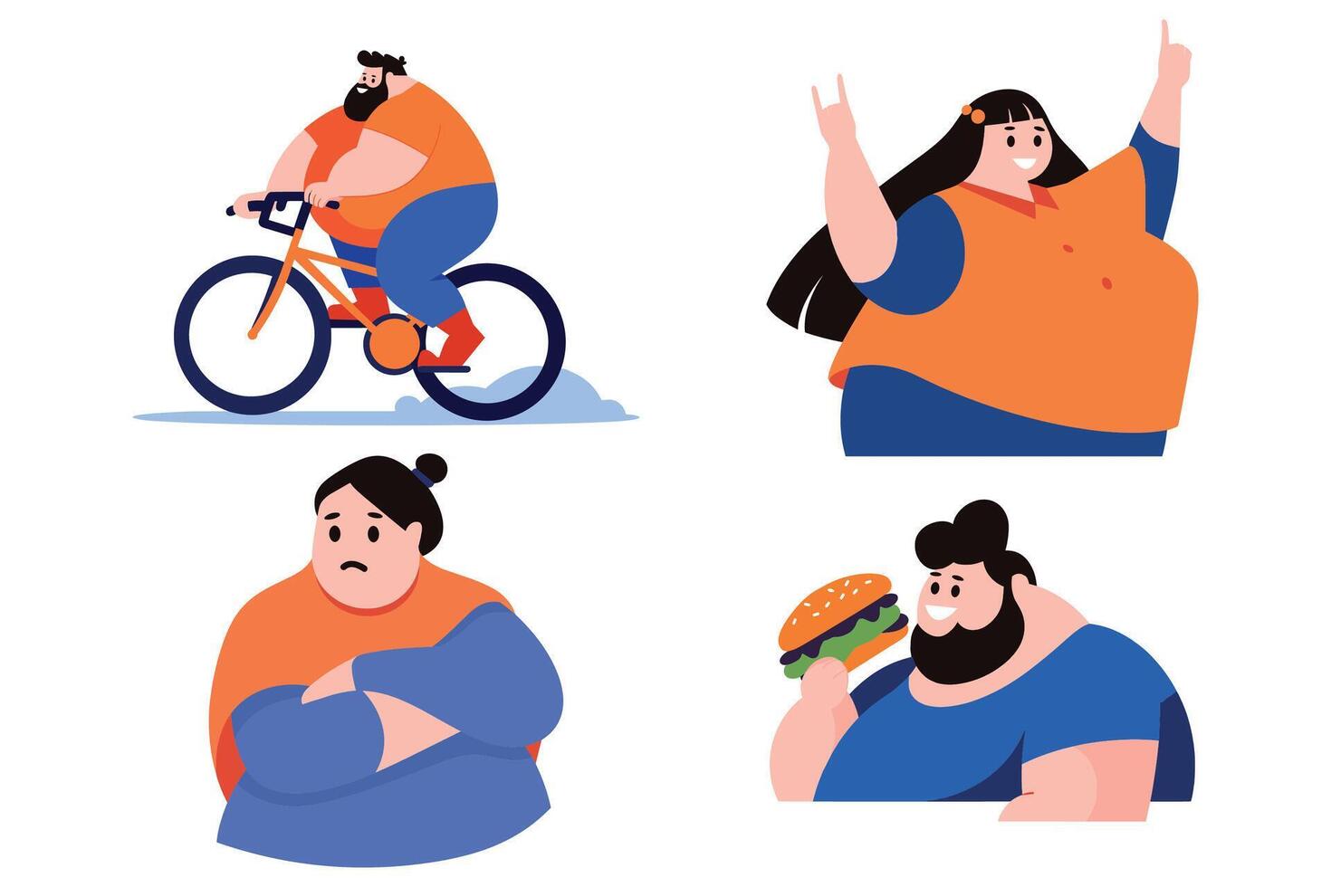 fat people collection flat style on background vector