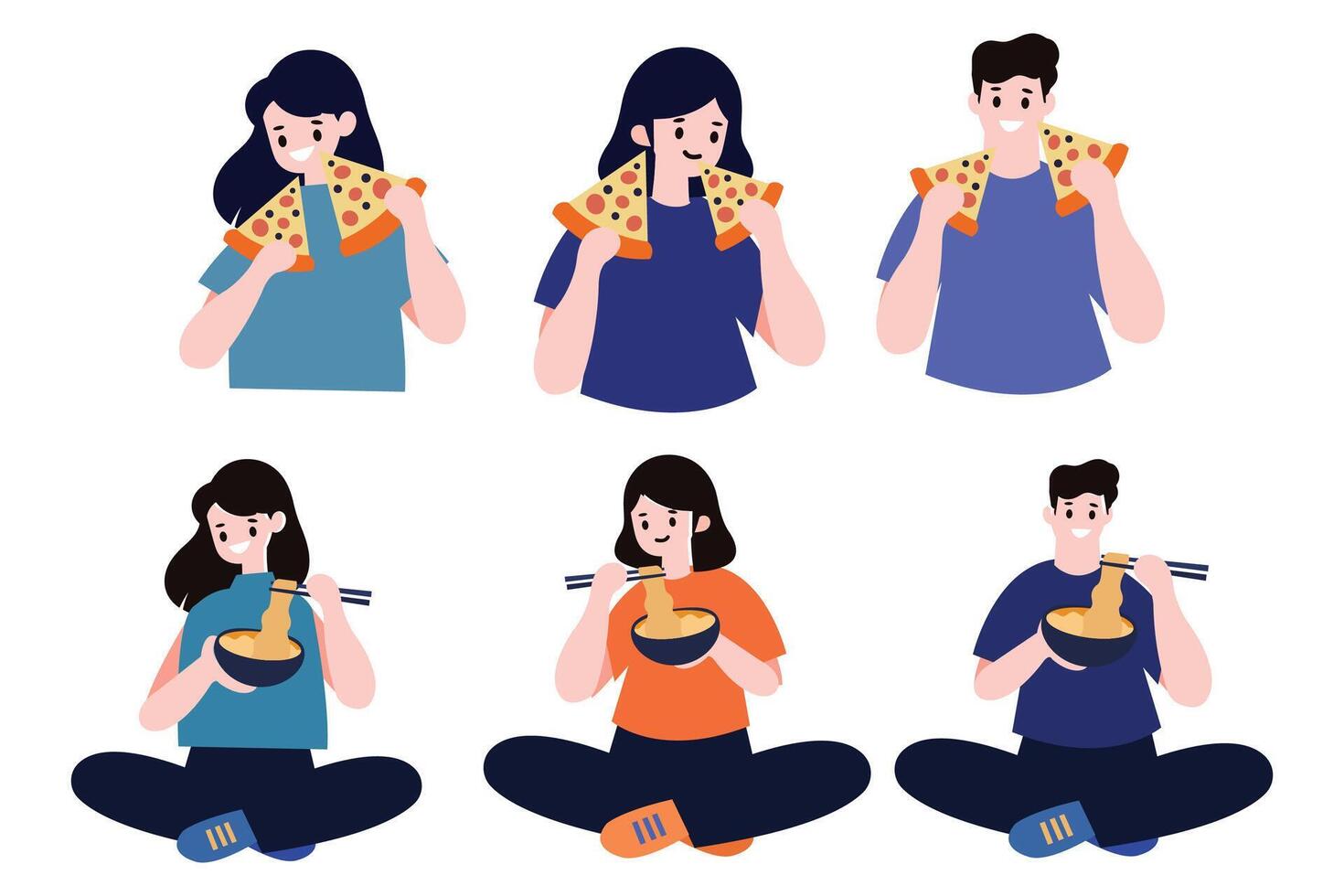 People eating collection flat style on background vector