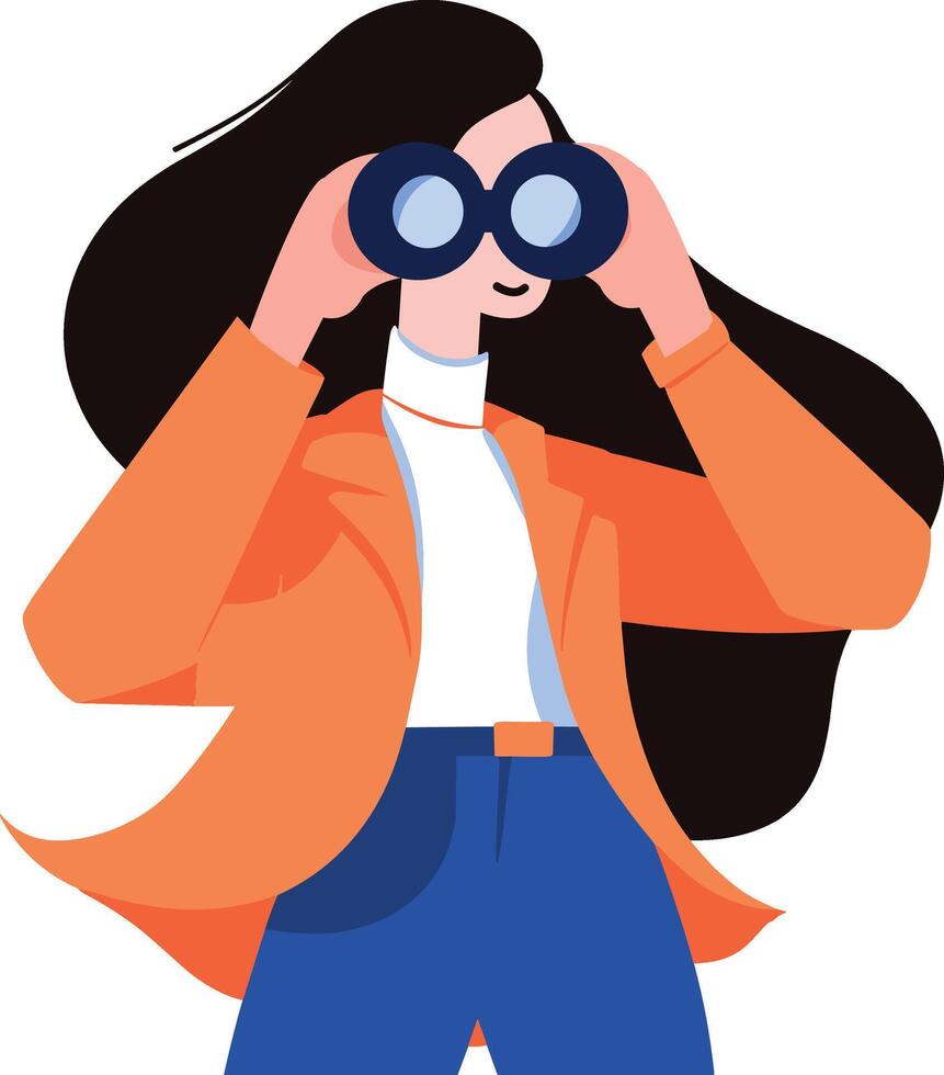 woman looking through binoculars flat style isolate on background vector