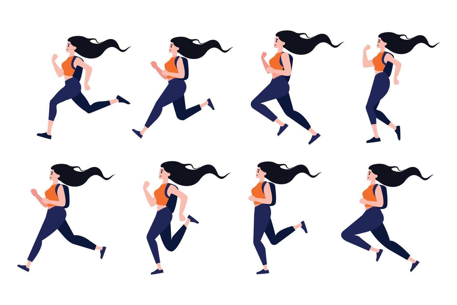 woman running collection flat style on background vector