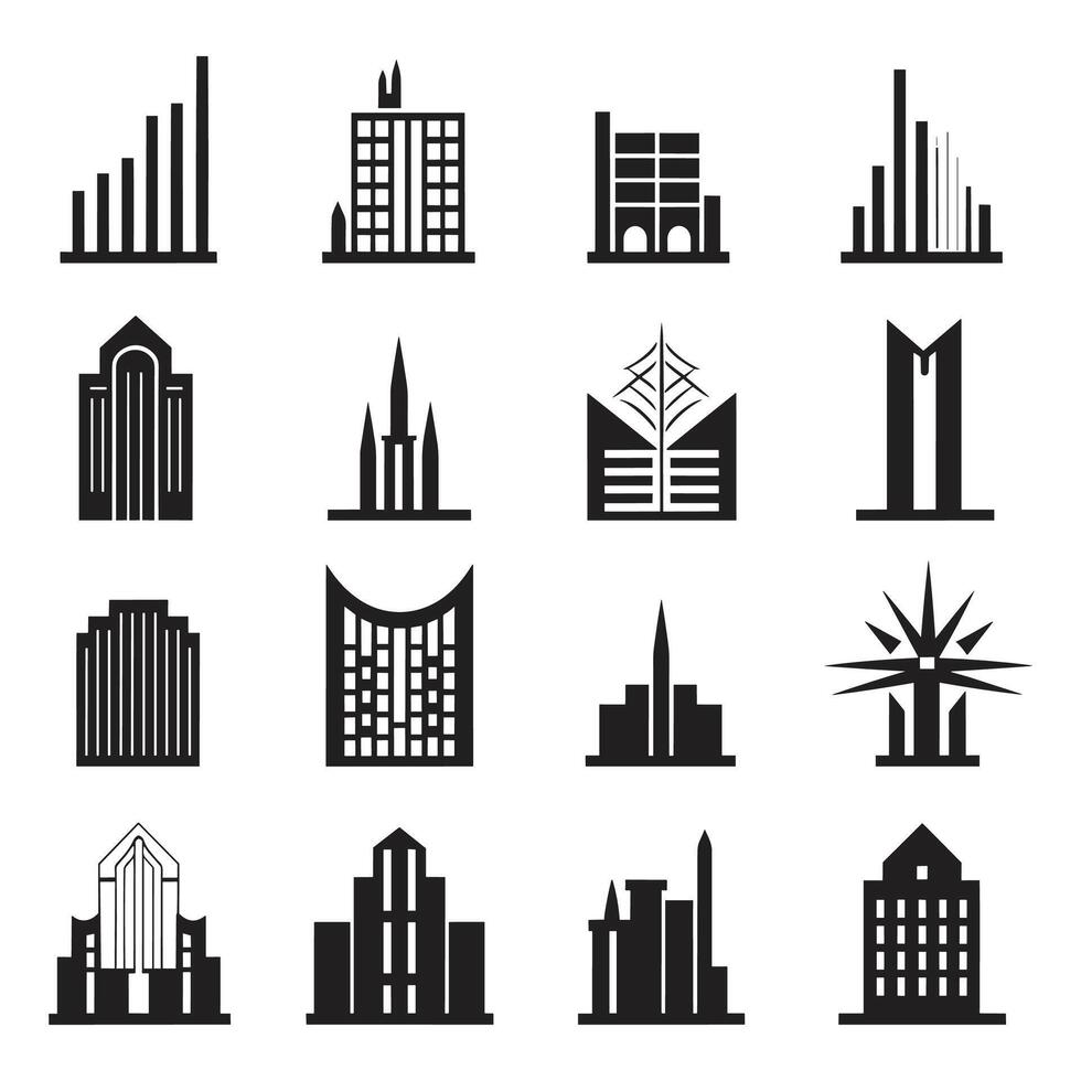 casas y rascacielos logo o Insignia en Clásico estilo vector