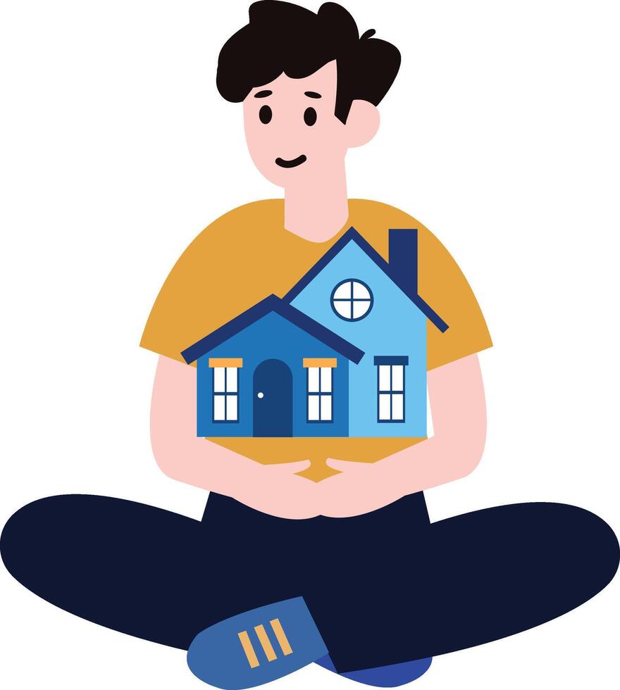 a man holding house flat style isolated on background vector