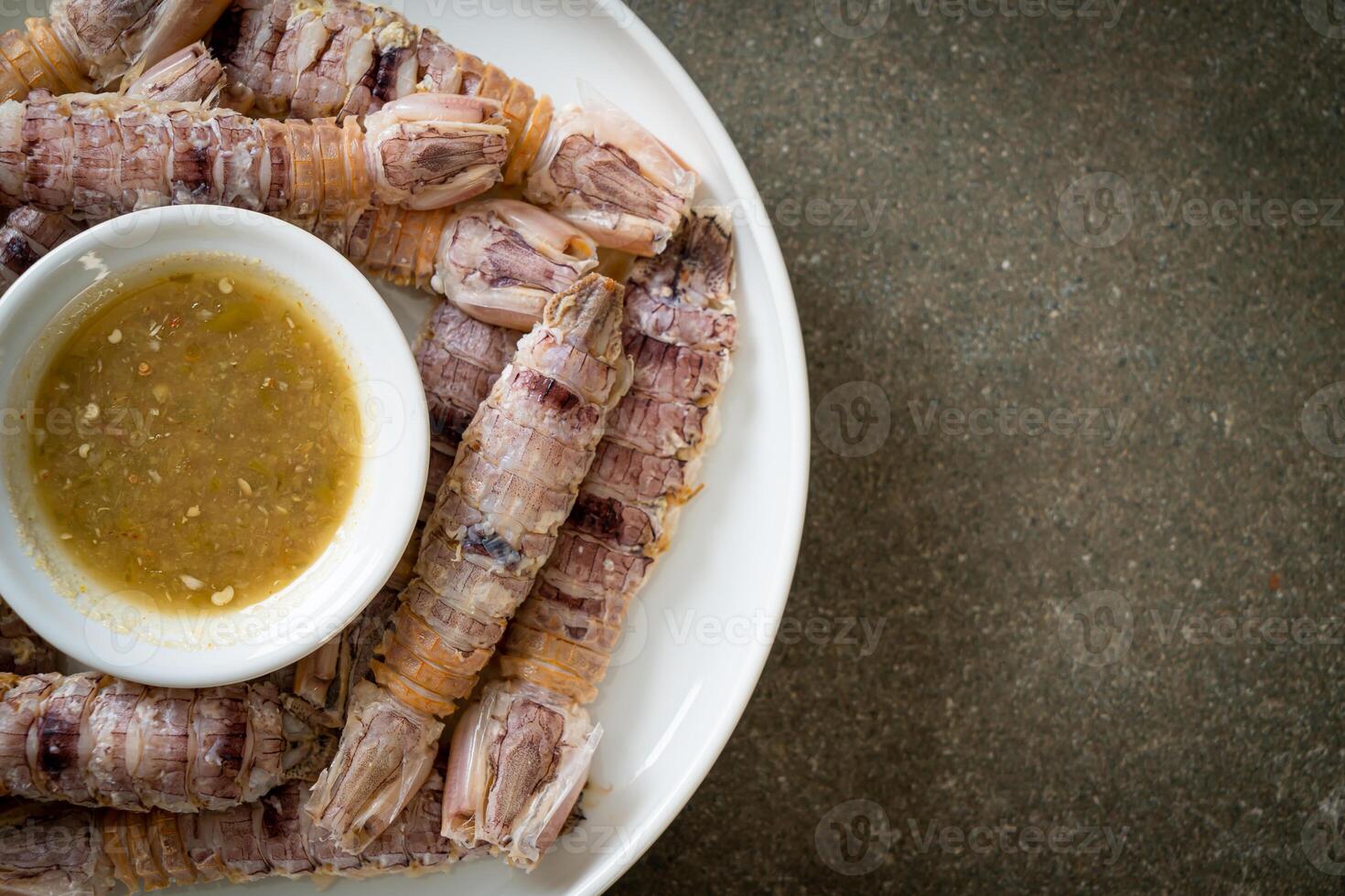steamed crayfish or mantis shrimps or stomatopods photo