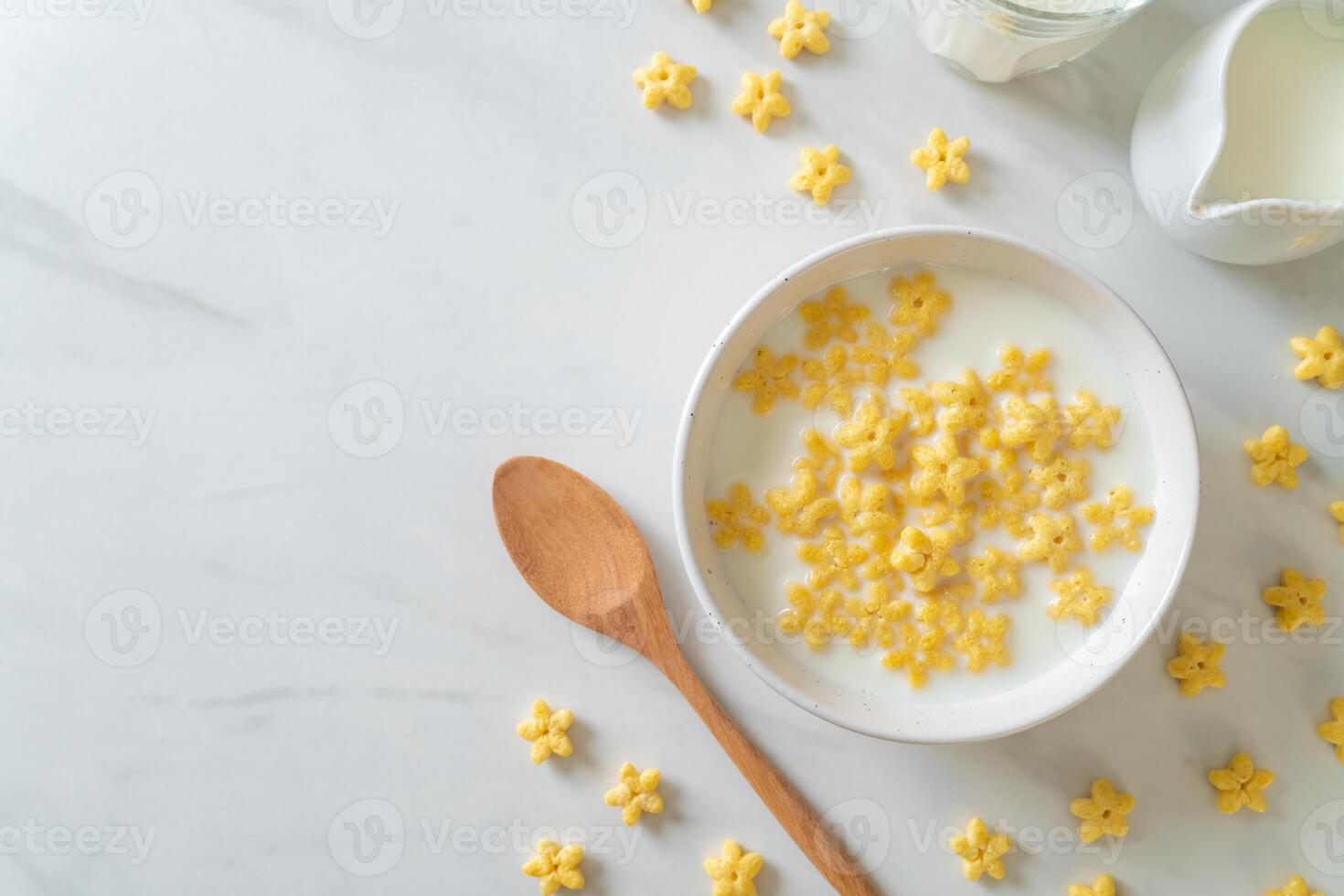 cereals with fresh milk photo