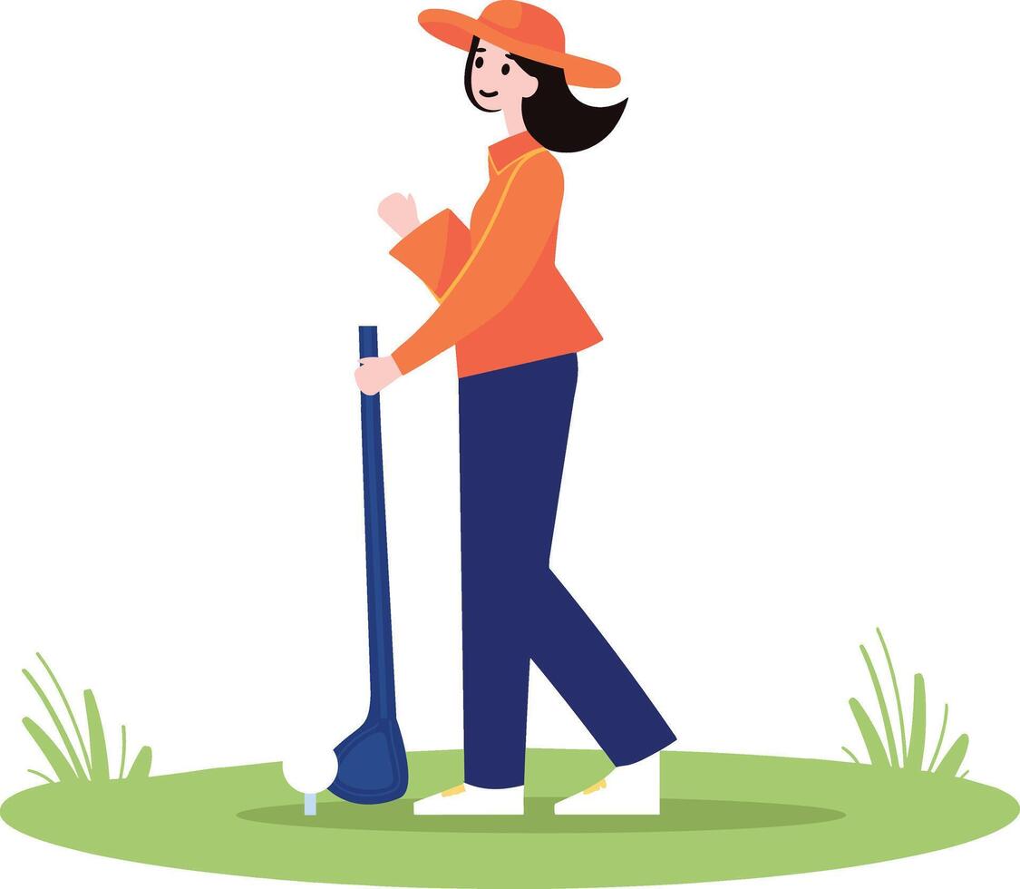 a woman playing golf flat style isolate on background vector