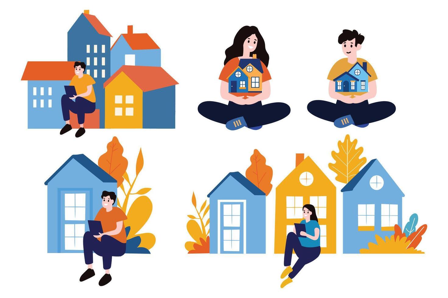 people searching real estate collection flat style on background vector