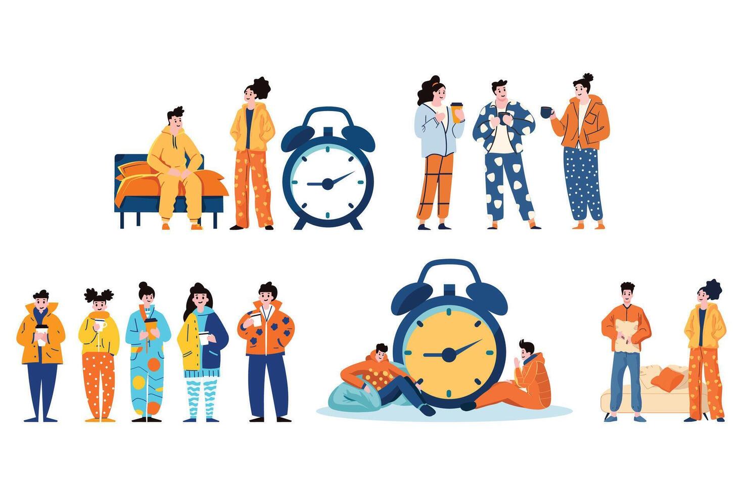 people wearing pajamas collection flat style on background vector