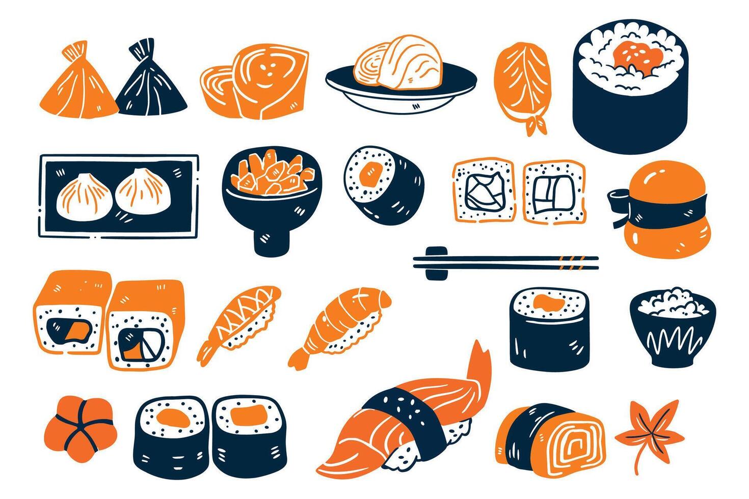 japonés comida conjunto plano estilo aislado en antecedentes vector