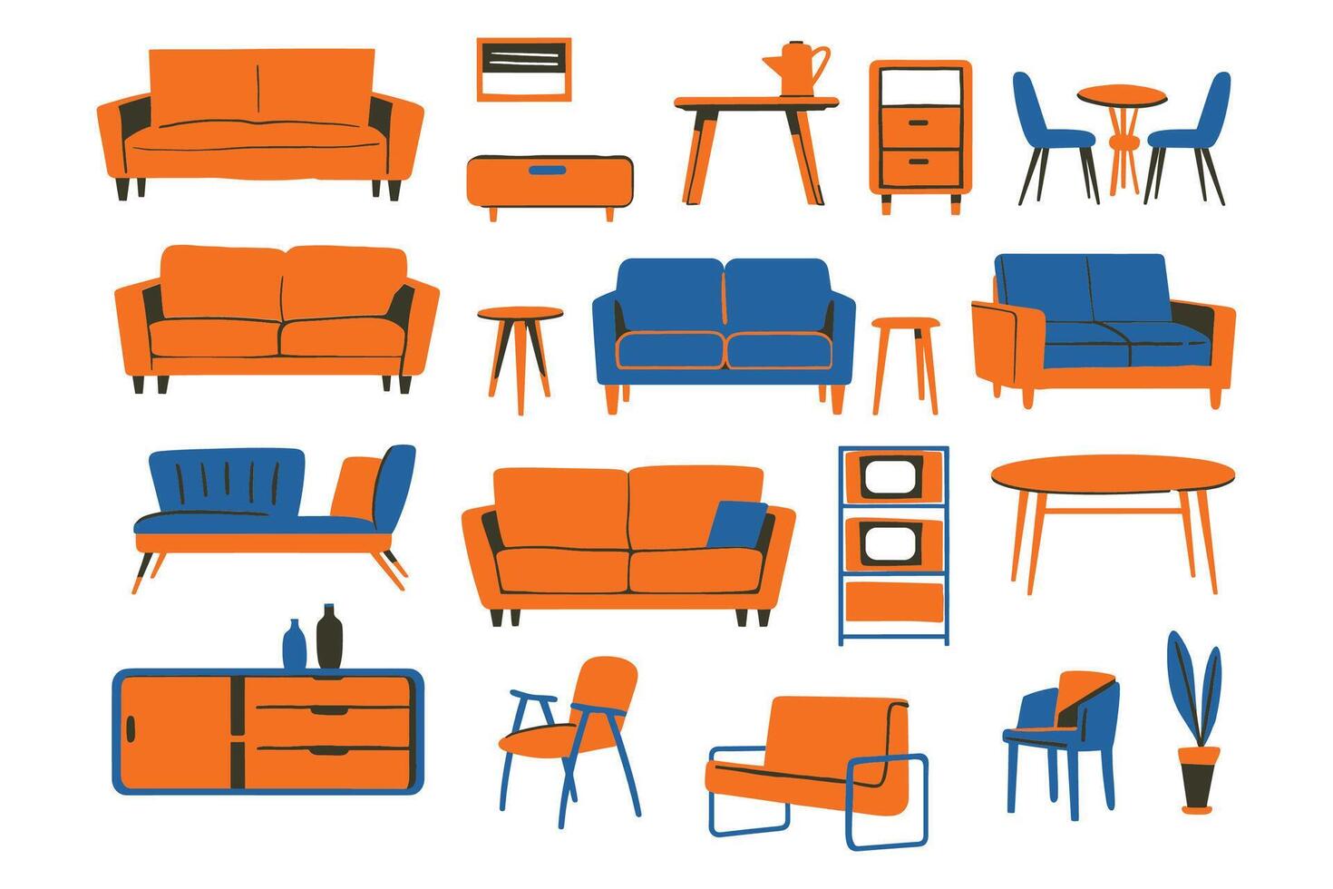 furniture collection flat style isolated on background vector