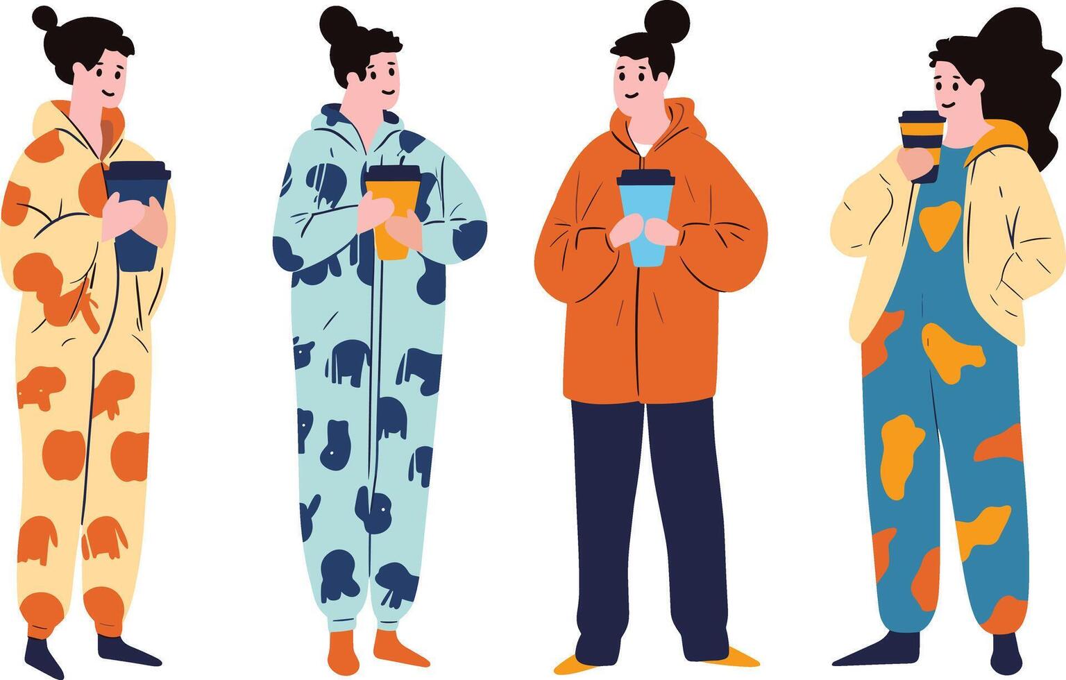 people wearing pajamas flat style isolated on background vector