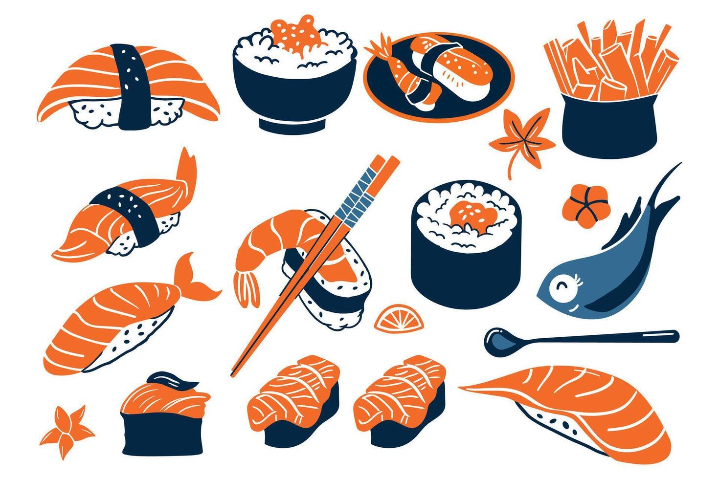 japanese food set flat style isolated on background vector