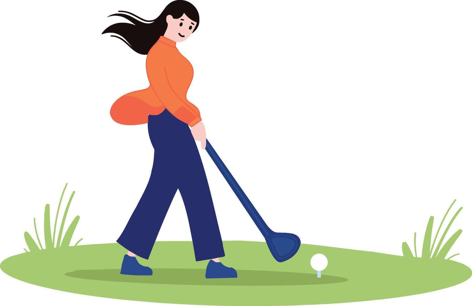 a woman playing golf flat style isolate on background vector