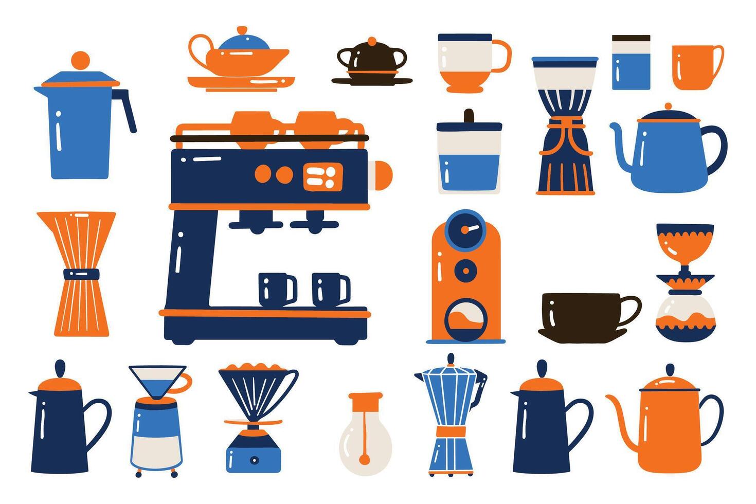 Coffee making equipment collection flat style isolated on background vector