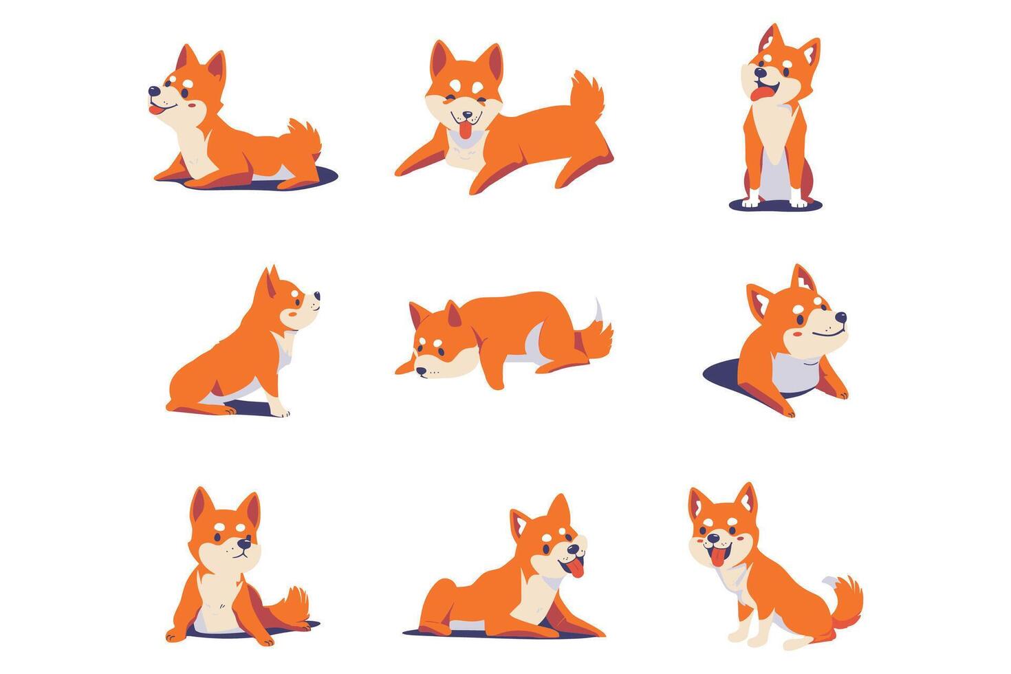 shiba inu perro colección plano estilo en antecedentes vector