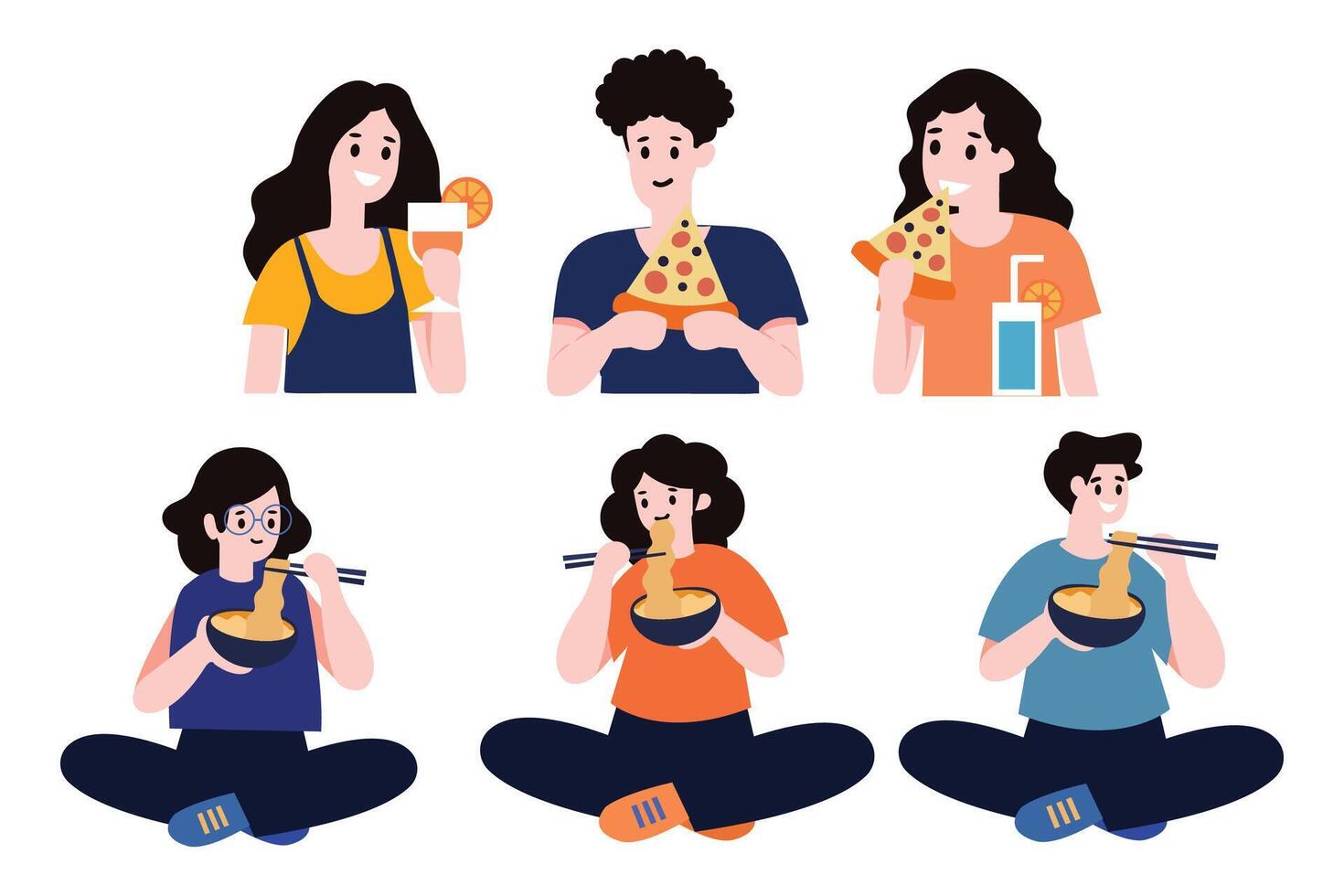 People eating collection flat style on background vector
