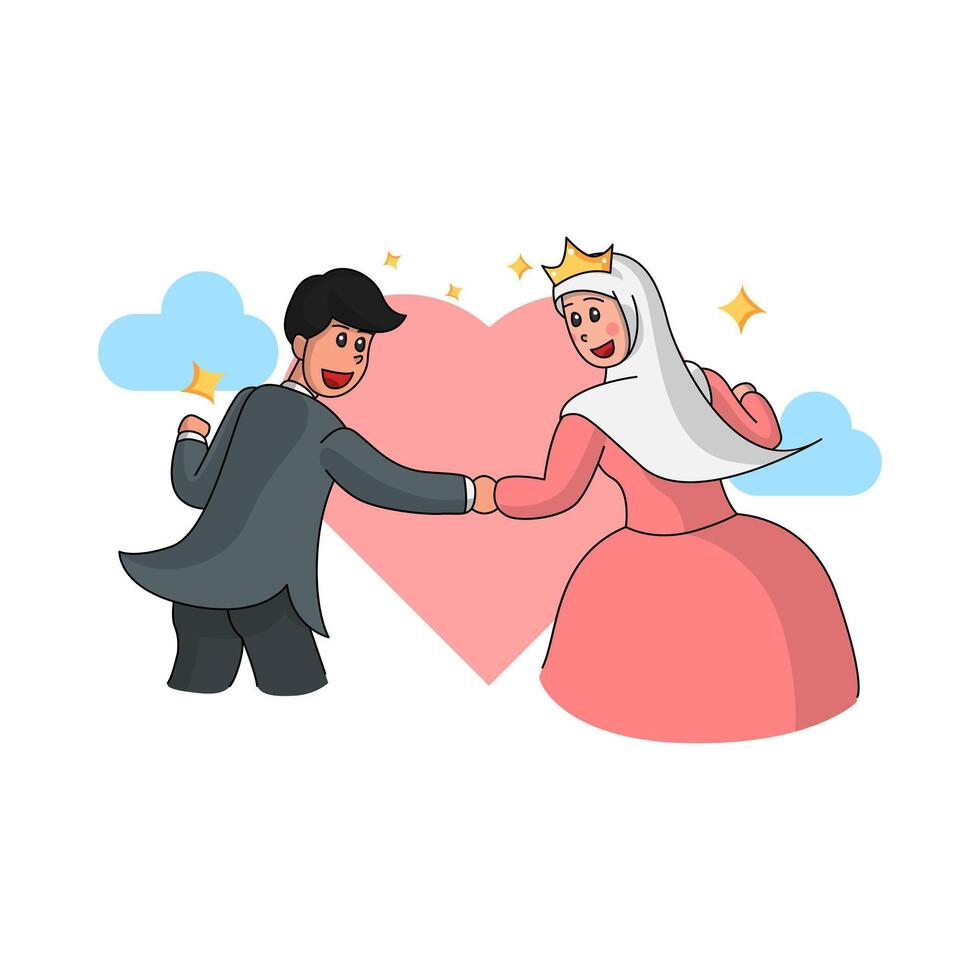 Muslim cartoon for wedding invitation with ribbon vector