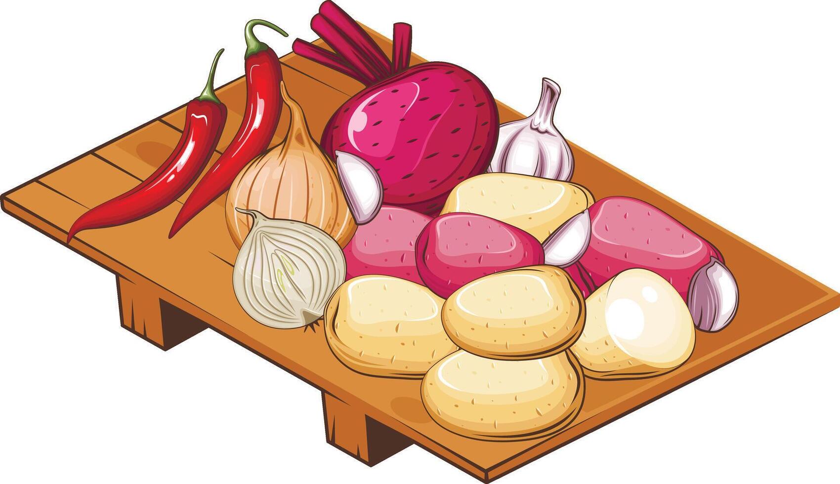 Plate with Vegetables. Fresh Vegetables Illustration,  Vegetables Mix vector