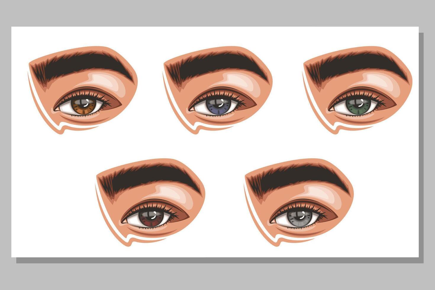 Colorful women's eyes with makeup. Eye makeup closeup isolated.  Beauty Salon Social media design. Beauty Salon Banner. Hand-Drawn vector illustration female eyes set.