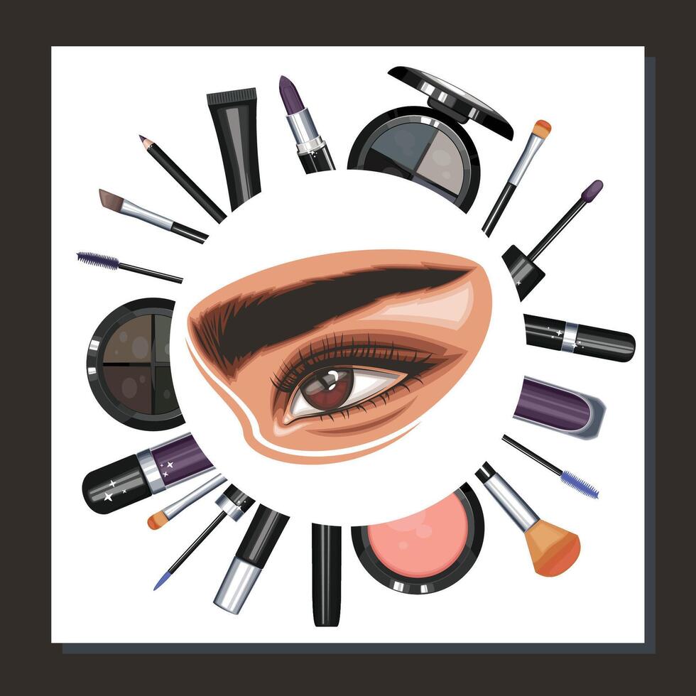 vistoso De las mujeres ojos con constituir. ojo maquillaje de cerca. belleza salón social medios de comunicación diseño diseño modelo. belleza salón bandera modelo. dibujado a mano vector ilustración hembra ojos colocar.