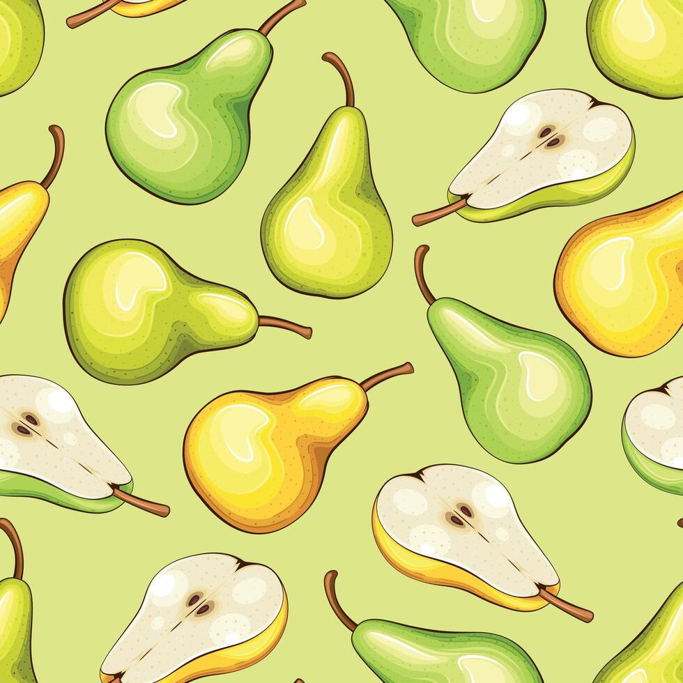 Colorful Seamless Pattern with fresh fruits.  Seamless pattern with pears. Food Pattern. Fruits Background. Mixed fruits Pattern. Kitchen vibrant design. Hand drawn vector illustration