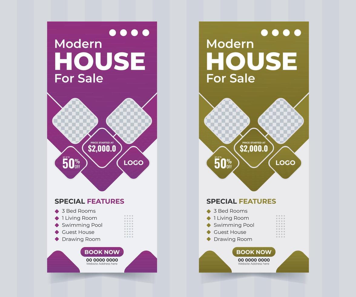 Modern real estate pull-up banner design or display standee roll up banner template vector