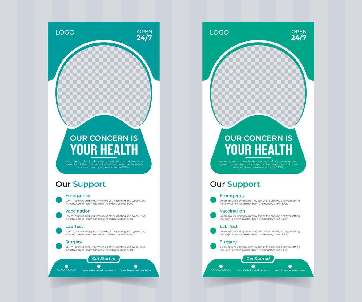 Modern healthcare and medical care roll up stand banner design x roll up banner design template vector