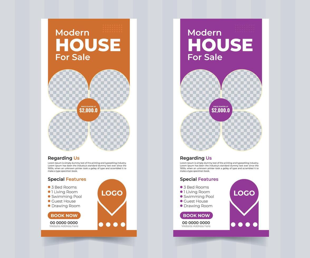 Modern real estate pull-up banner design or display standee roll up banner template vector