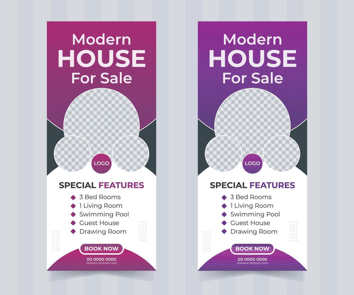 Modern real estate pull-up banner design or display standee roll up banner template vector