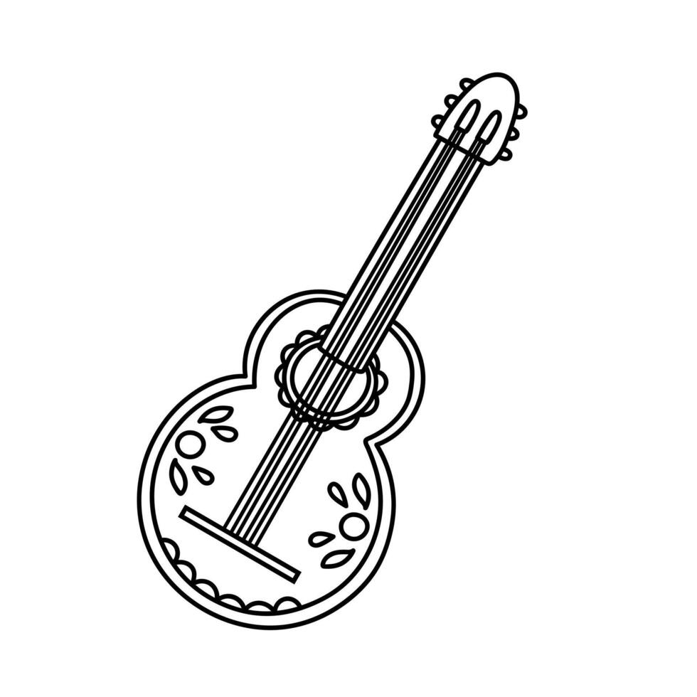 contorno Español guitarra con mexicano, azteca adornos, vector ilustración. mano dibujado música acústico instrumento para tradicional festival. Hispano cultura musical elemento. álamo gente para celebracion