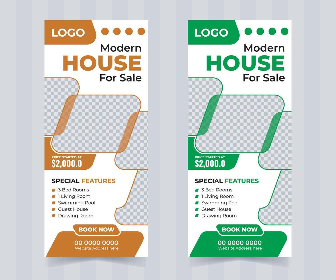 Modern real estate pull-up banner design or display standee roll up banner template vector