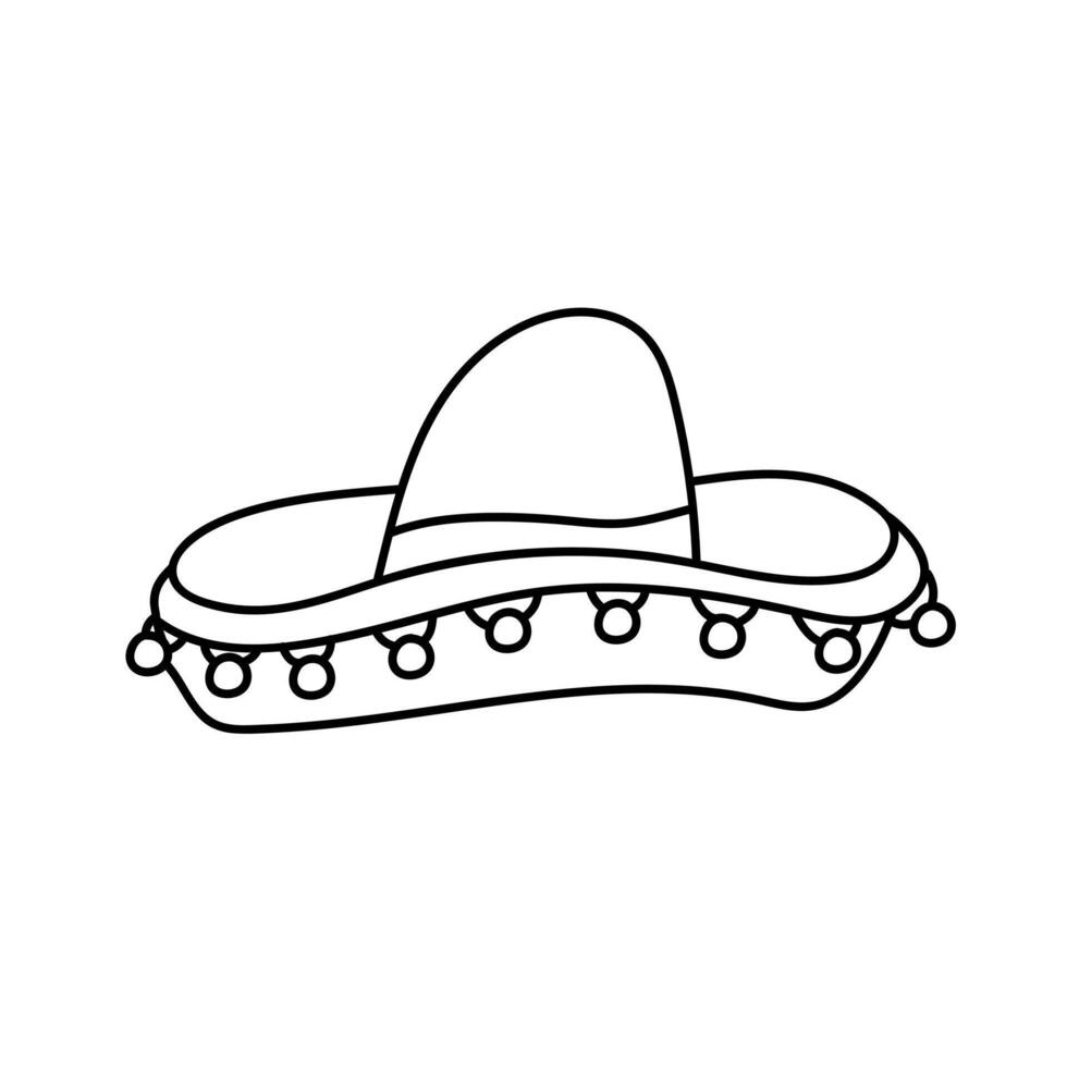 An iconic sombrero in a minimalist linear illustration. The rich cultural hat of Mexico. This doodle vector graphic is for logos, travel designs, or festive event promotions, traditional flair