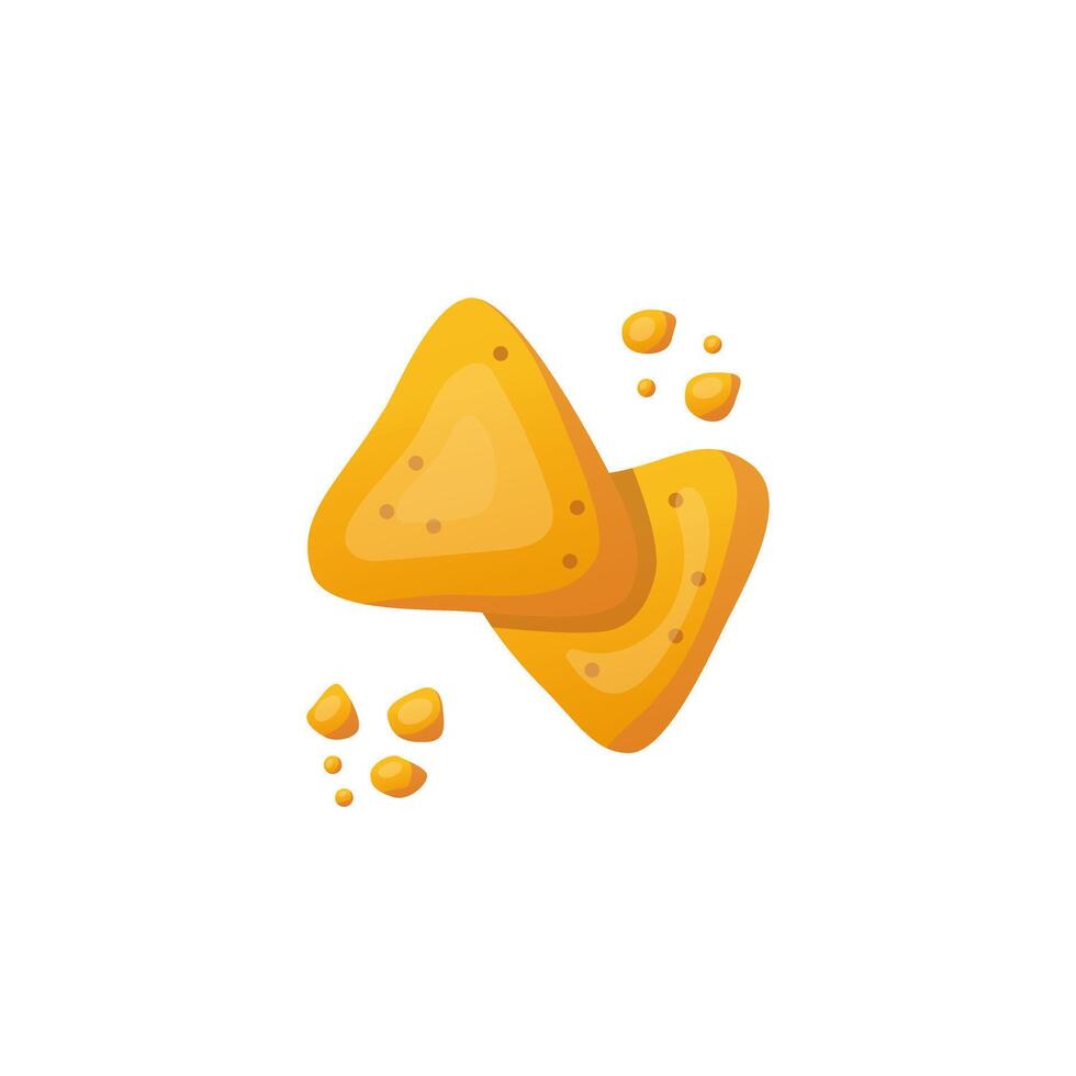 An appetizing vector illustration of crispy nachos, a popular Mexican snack. Golden tortilla triangles, topped with cheese and spicy salsa, are perfect for restaurants or fast food menus.