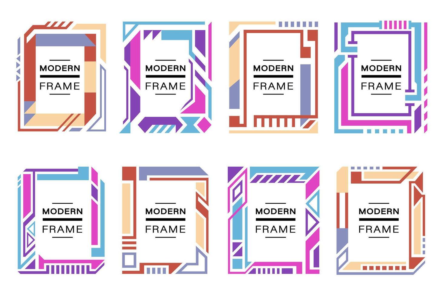 Abstract vibrant vertical modern vector frames collection. Colorful geometric rectangle borders. Copy space for your images and text