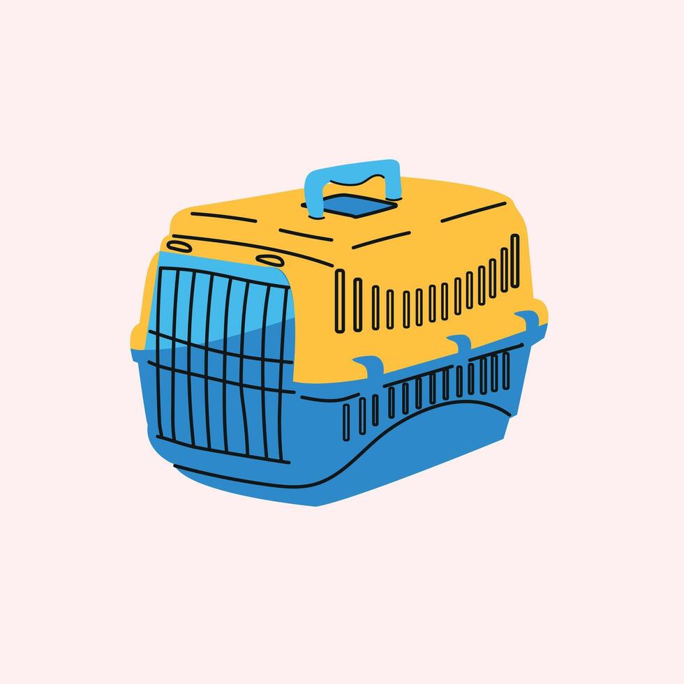 Pet carrier. Plastic carrying case for traveling with pets or visiting veterinarian. Animal transportation box . Flat style vector