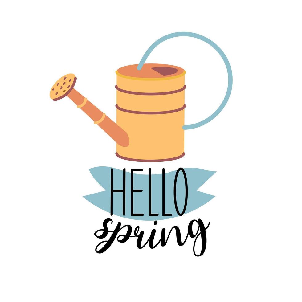 Hello spring quotes. Spring label with season calligraphy quotes, flowers. Positive phrases for stickers, postcards or posters. Vector illustration.