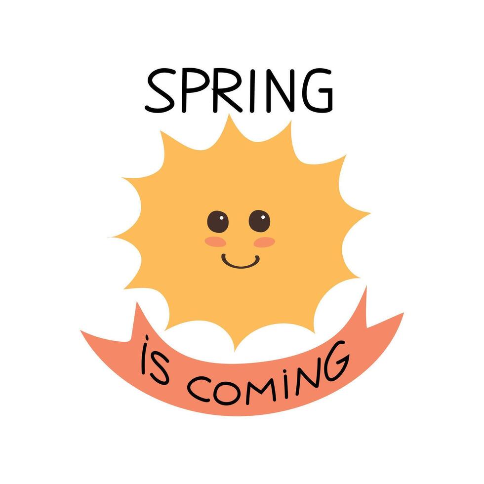 Hello spring quotes. Spring label with season calligraphy quotes, flowers. Positive phrases for stickers, postcards or posters. Vector illustration.