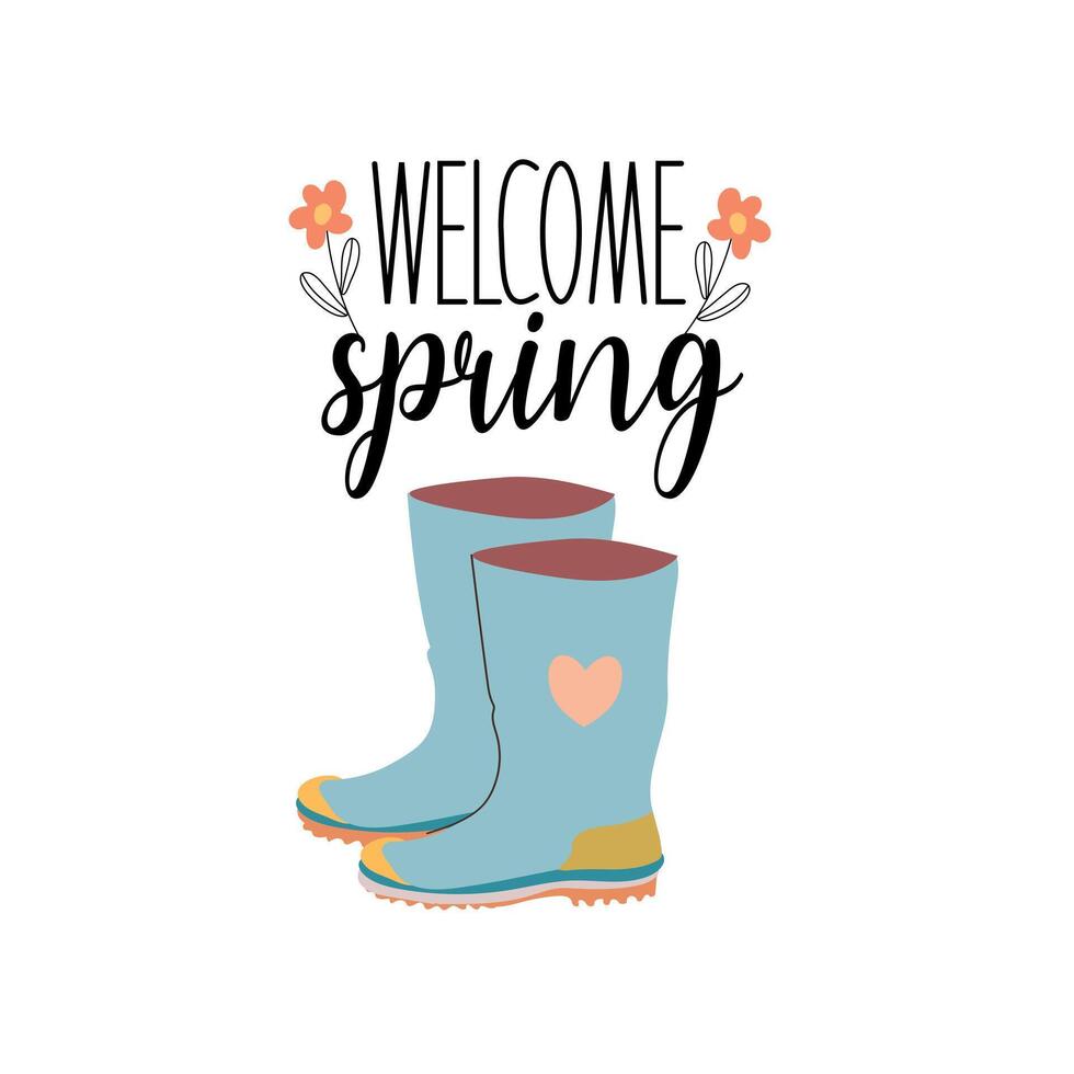 Hello spring quotes. Spring label with season calligraphy quotes, flowers. Positive phrases for stickers, postcards or posters. Vector illustration.